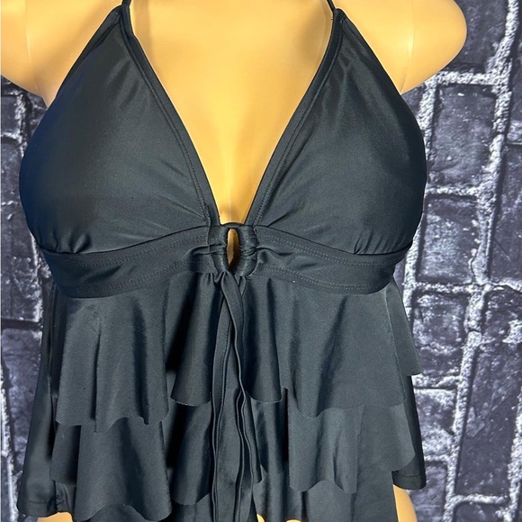 Black Halter Ruffle Tankini Top - Picture 2 of 5